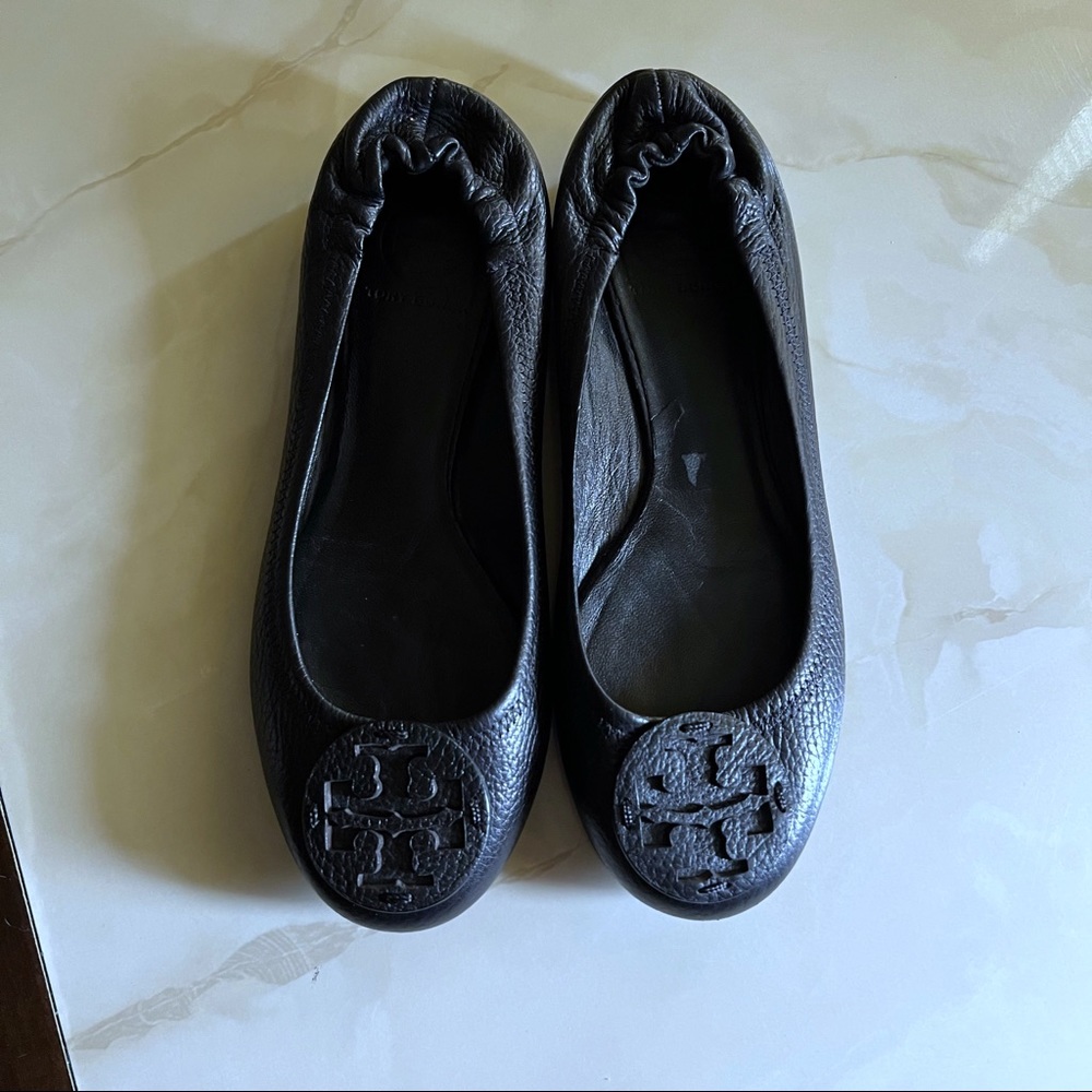 Tory Burch Black Pebbled Leather Ballet Flats Size 7